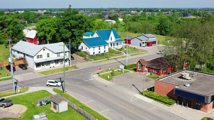 Aerial view of town center of Scotland, Ontario, Canada