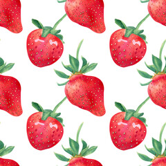 Watercolor strawberry pattern. Summer background with sweet ripe berries for textile and decor
