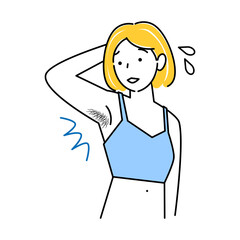 ムダ毛（わき毛）を気にする可愛い女性 イラスト シンプル ベクター