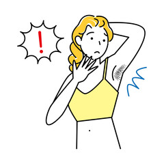 ムダ毛（わき毛）を気にする可愛い女性 イラスト シンプル ベクター