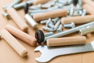 Assembly furniture tool kit with screw dowel and bolt