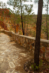 Fototapeta premium young woman with a yellow dress and a leather backpack at desert