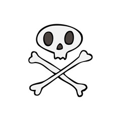 Cartoon skull with bones doodle vector illustration isolated on white background