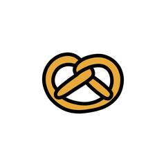 pretzel doodle icon, vector color line illustration