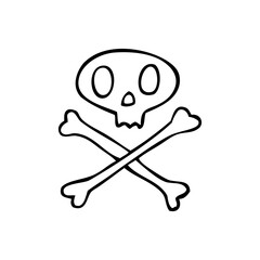 Cartoon skull with bones doodle vector illustration isolated on white background