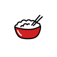 rice with chopsticks doodle icon, vector color line illustration
