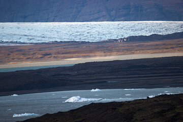 River with ice floes in nature