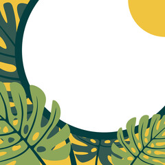 border social media background for summer with monstera leaves.