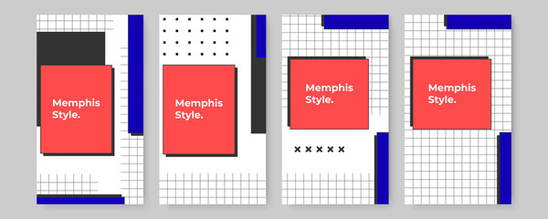 Vector set of red blue abstract geometric cover background with minimal trendy style. Modern abstract covers set, minimal covers design. Colorful geometric background, vector illustration.