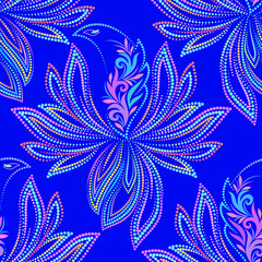 Beautiful seamless colorful dotted pattern with magic birds. Traditional ethnic ornament. Vector print. Use for wallpaper, pattern fills,textile design.