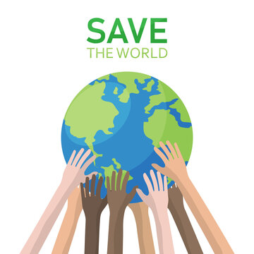 hands holding earth globe. isolated on white background. Save world environment day. ecology and sustainable concept. vector illustration in flat style