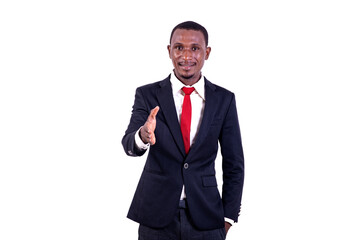 portrait of a ready businessman handshake, smiling.