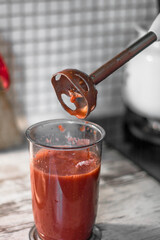 chopped strawberries with a blender
