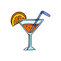 Refreshing alcohol cocktail with citrus for summer. Vector cartoon isolated illustration.