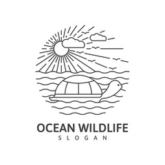 Ocean wildlife turtle monoline outdoor nature vector illustration