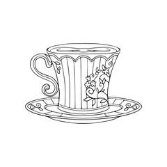 Cup of tea vintage illustration. Vector hand drawn outline art isolated on white.