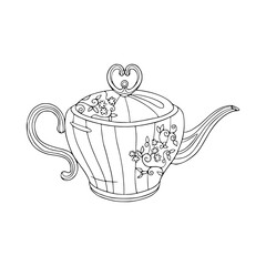 Teapot vintage illustration. Vector hand drawn outline art isolated on white.