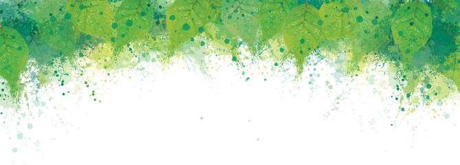 Vector abstract green leaves border, grunge effect.