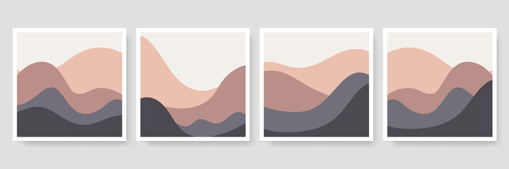 Set of four Abstract Aesthetic mid century modern landscape Contemporary boho poster cover template. Minimal and natural Illustrations for art print, postcard, wallpaper, wall art © SyahCreation