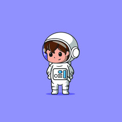 cute Astronaut standing alone vector icon illustration. Science Technology Icon Concept Isolated Premium Vector. Flat Cartoon Style