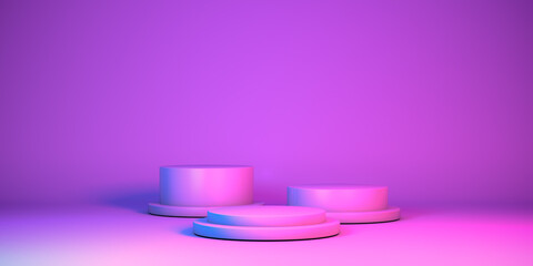 3D rendering, Abstract minimal podiums with geometric shape for product display, empty space, purple and pink pastel colors background.