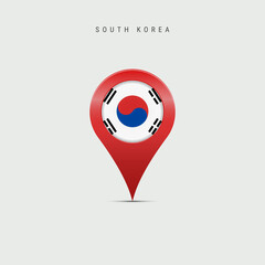 Teardrop map marker with flag of South Korea. Vector illustration
