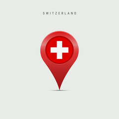 Teardrop map marker with flag of Switzerland. Vector illustration