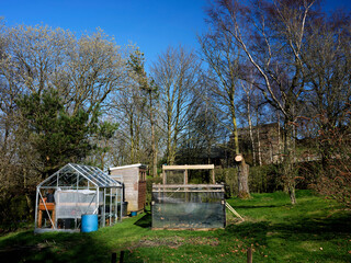 Kitchen garden and greenhouse on moorland smallholding at 900ft