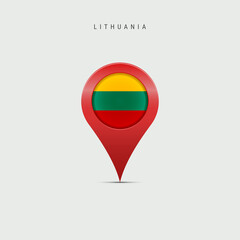 Teardrop map marker with flag of Lithuania. Vector illustration