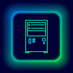 Glowing neon line Computer icon isolated on black background. PC component sign. Colorful outline concept. Vector