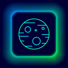 Glowing neon line Planet Mars icon isolated on black background. Colorful outline concept. Vector