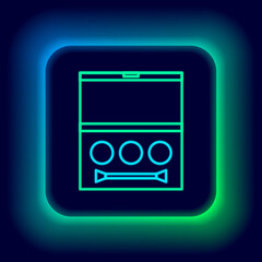 Glowing neon line Eye shadow palette with brush icon isolated on black background. Colorful outline concept. Vector