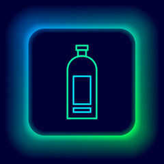 Glowing neon line Bottle of shampoo icon isolated on black background. Colorful outline concept. Vector