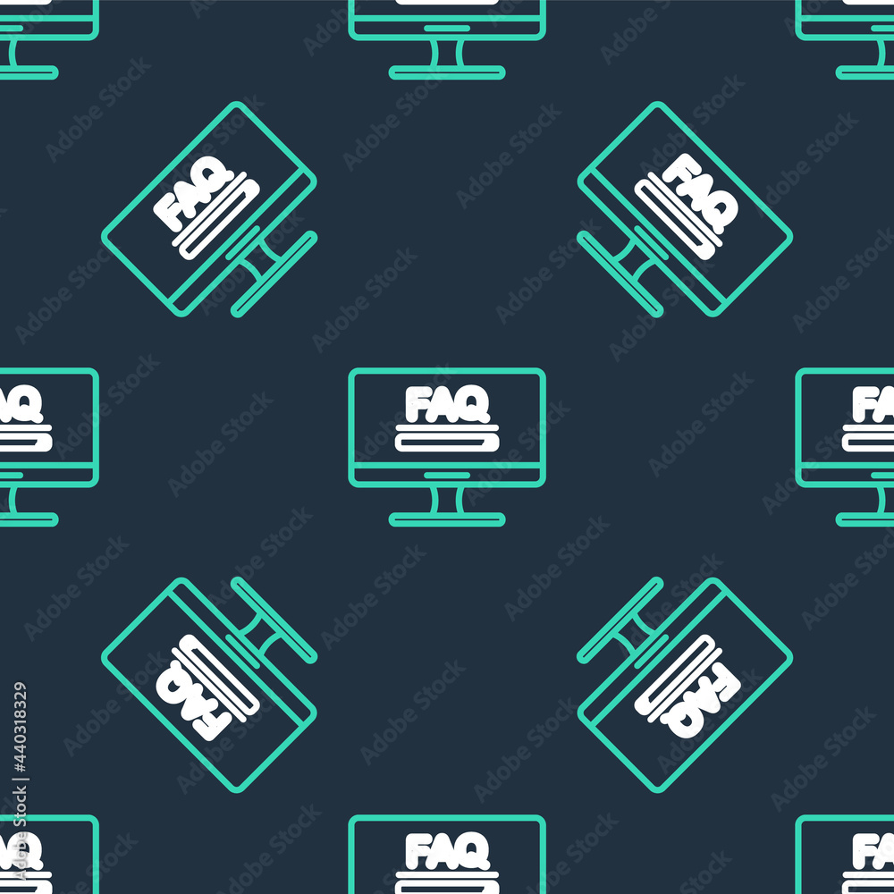 Fototapete line computer monitor with text faq information icon isolated seamless pattern on black background. 