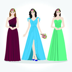 Bride and Bridesmaids Dresses Vector illustration