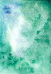 Abstract watercolor hand drawn background  with green staines