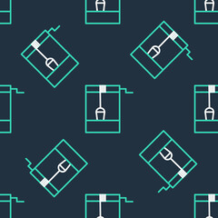 Line Well with a bucket and drinking water icon isolated seamless pattern on black background. Vector