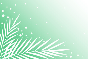 Fototapeta na wymiar White palm leaves on green background. Copy space for design. Flat style. Rectangular frame.