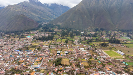 Aerial view of the town of Urubamba in the Sacred Valley of Cusco