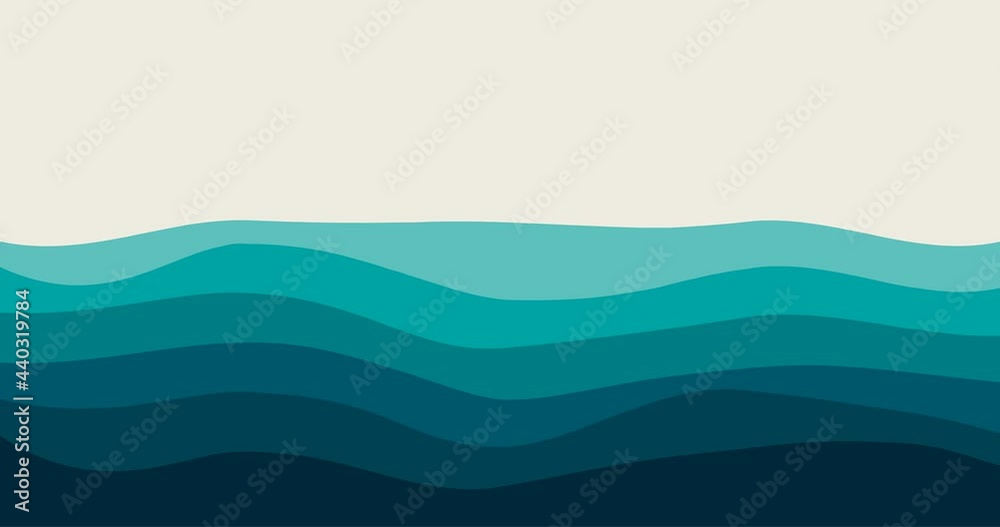 Wall mural looped animation blue curves and the waves of the sea range from soft to dark vector animation backg