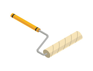 Roller isometric hand tool. Detailed icon of tool for handyman repair. Vector equipment of builder instrument. Tool supplies on white background