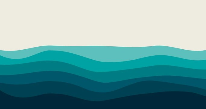 Looped animation blue curves and the waves of the sea range from soft to dark vector animation background pattern flat design style