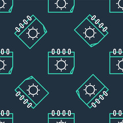 Obraz premium Line Calendar and sun icon isolated seamless pattern on black background. Event reminder symbol. Vector