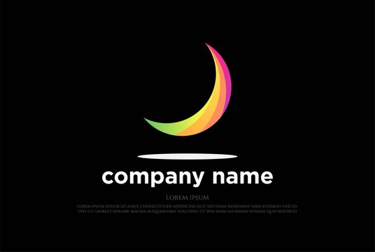 Simple Minimalist Colorful Crescent Moon Logo Design Vector