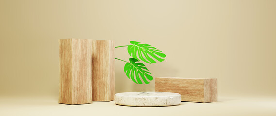 3D rendering of mockup background. Podium for show product. Blank scene showcase with empty round stage.