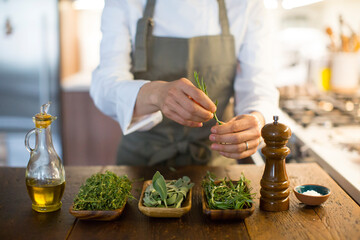 view of chef using herbs and spices