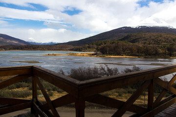 TIERRA DEL FUEGO NATIONAL PARK, USHUAIA, ARGENTINA - SEPTEMBER 07, 2017: The park has beautiful scenery, with waterfalls, forests, mountains and glaciers, and it's home to over 90 species of birds.