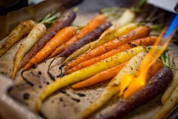 grilled colorful carrots made in the fire
