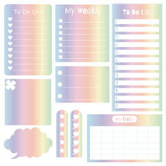 Sticky note. Cute paper notes. Stationary set. Scrapbook notes and cards.Printable planner stickers. To Do List note. Template for your message. Decorative planning element. Vector illustration.