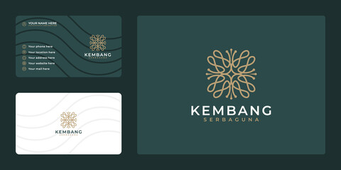 Naklejka premium Hand drawn feminine flower luxury logo and business card template